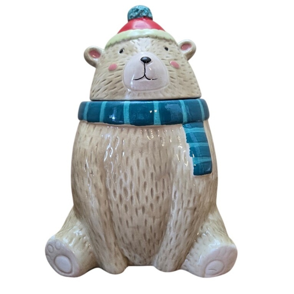2014 Sleigh Bell Bistro Polar Bear Ceramic Cookie‎ Jar Christmas Decor 10"